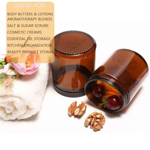 9 Pack Amber Glass Jars, 8 Oz Thick Amber Round Glass Jars, with Black Lids& Inner Liners, for Spice, Liquid, Sample, Leakproof and Cosmetic,Slime,candle