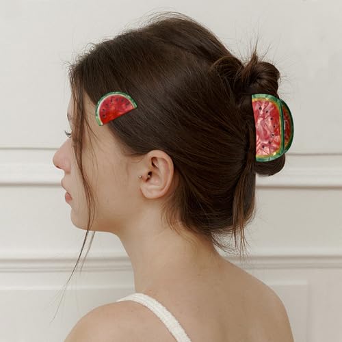 2 Pcs Watermelon Hair Claw Clips Acetate Hair Claw Fruit Small Hair Catch Jaw Clamp Strong Hold Hair Jaw Barrettes Clips Non-slip Retro Hair Accessories for Women Girls