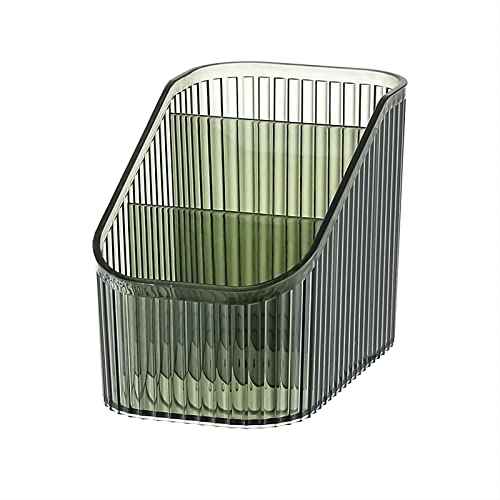 DASITON Large Capacity Makeup Brush Holder,3 Slot Makeup Brush Cup,Vintage striped Make Up Brush Holder,for Vanity Decor,Bathroom Countertops,Desk Storage Container,Cosmetic Display cases(Green-S)