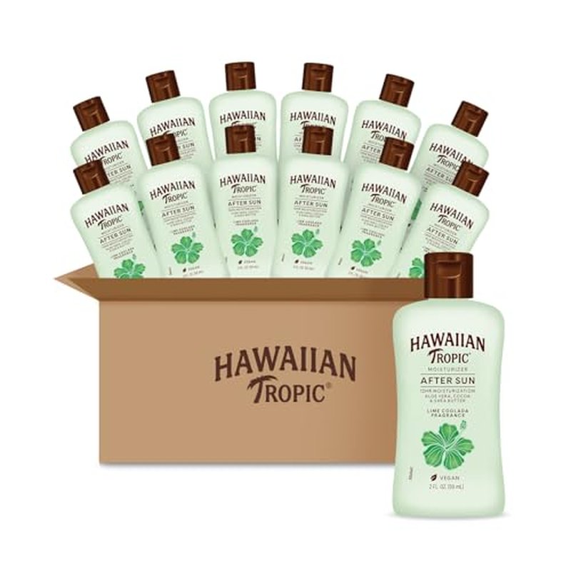 Hawaiian Tropic After Sun Lotion Lime Coolada Case, 12 mini bottles | After Sun Care Travel Essentials, Aloe Vera Lotion, 2 fl oz each (Pack of 12)