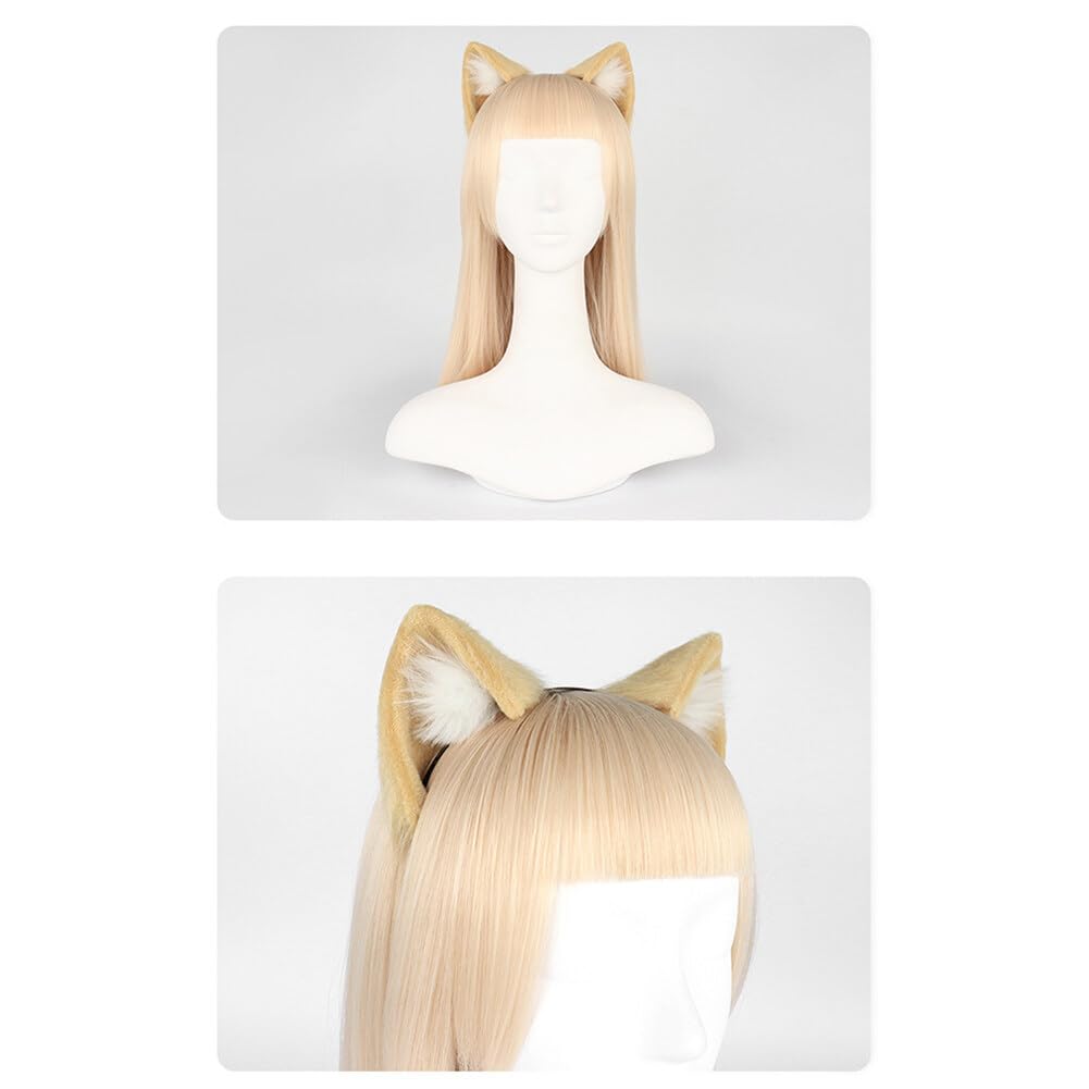 Surakey Long Fur Cat Ears Anime Cosplay Headband Plush Hairband Halloween Cosplay Party Costume for Men and Women Role-Playing (Green)