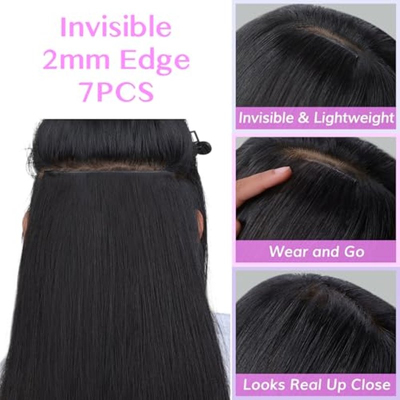 IDN BEAUTY Genius Weft Straight Clip In Hair Extensions Human Hair For Black Girl Women, Virgin Hair Longer Lifespan, Invisible Seamless PU Weft Clip Ins, 16 Inch 110g 7Pcs Natural Black
