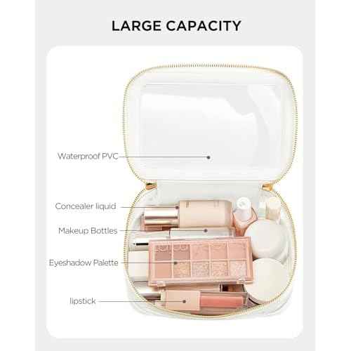 HBlife Clear Makeup Bag Organizer Set, Portable Travel Toiletry Cosmetic Case for Women, Large Make Up Bag Makeup Train Case Transparent Storage Pouch with Handle(White)