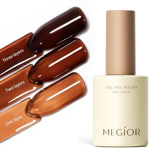MEGIOR Jelly Sheer Tortoise Gel Nail Polish 15ML Caramel Transparent Colors Hot Cocoa Amber Soak Off UV Light Cure Long Lasting Gel Polish for Women Girls Manicure Nail Art Salon DIY at Home