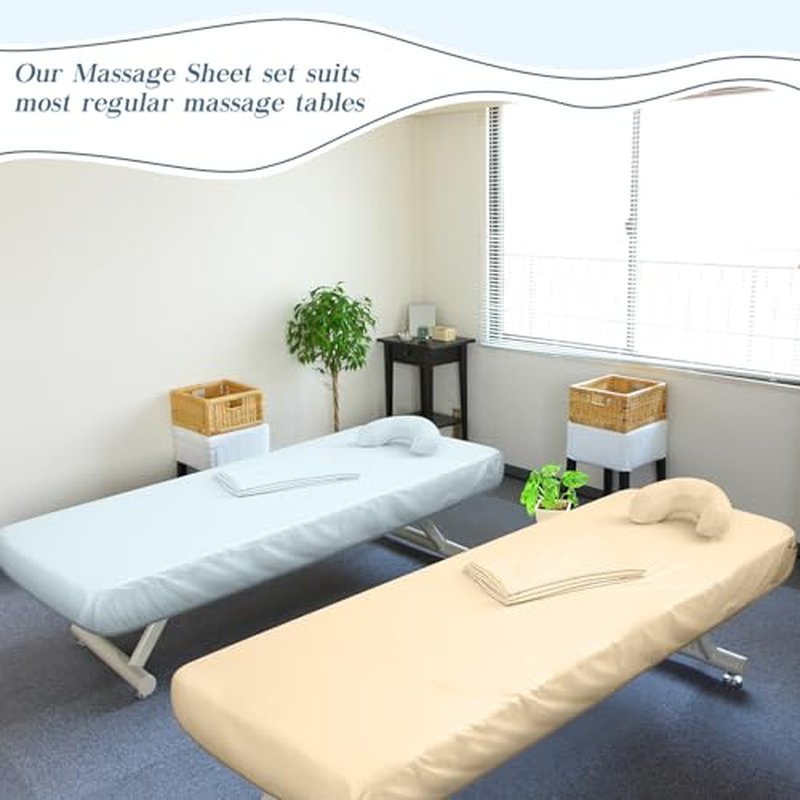 VitalCozy 24 Pcs 8 Sets Massage Table Sheets Set Include Massage Bed Sheets Massage Bed Cover Massage Face Rest Cover Spa Bed Cover Washable Massage Fitted Sheet for Hair Salon Spa (Light Color)
