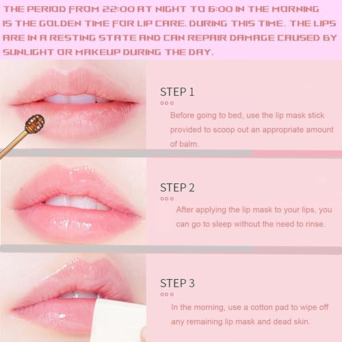 4 PCS Bee Lip Balm Honey Pot, Honey Strawberry Cherry Coconut Sleeping Lip Mask Overnight with Sticks, Exfoliating Prevention Dry and Crack Lip Scrubs