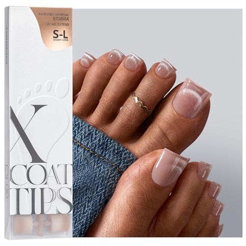BTArtboxnails XCOATTIPS Toe Nail Tips - Lamp-Curable Real Square Cat Eye Press On Toenails for Women, 150 Soak Off Glitter Toe Nail Extensions in 15 Sizes, Builder Gel & Top Coat Required