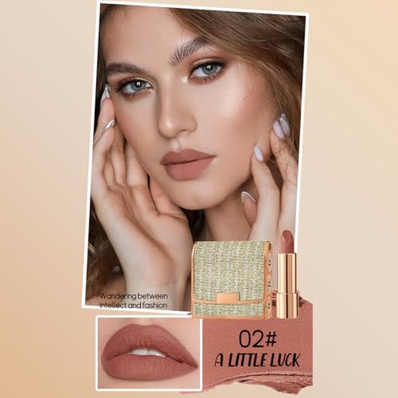 3 Colors Matte Lipstick Set Long Lasting Lip stick 24 hr Lip stick for Women Waterproof Non-sticky Multi-occasions Professional Lipstick for Women lip balm with Exquisite Chain Bag 3.5gx3pcs