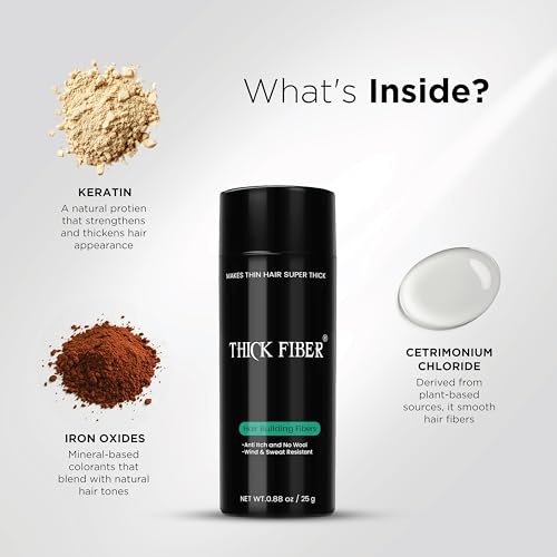 THICK FIBER Hair Fibers for Thinning Hair & Bald spots (AUBURN) - 25g Bottle - Conceals Hair Loss in Seconds - Hair Powder for Women & Men