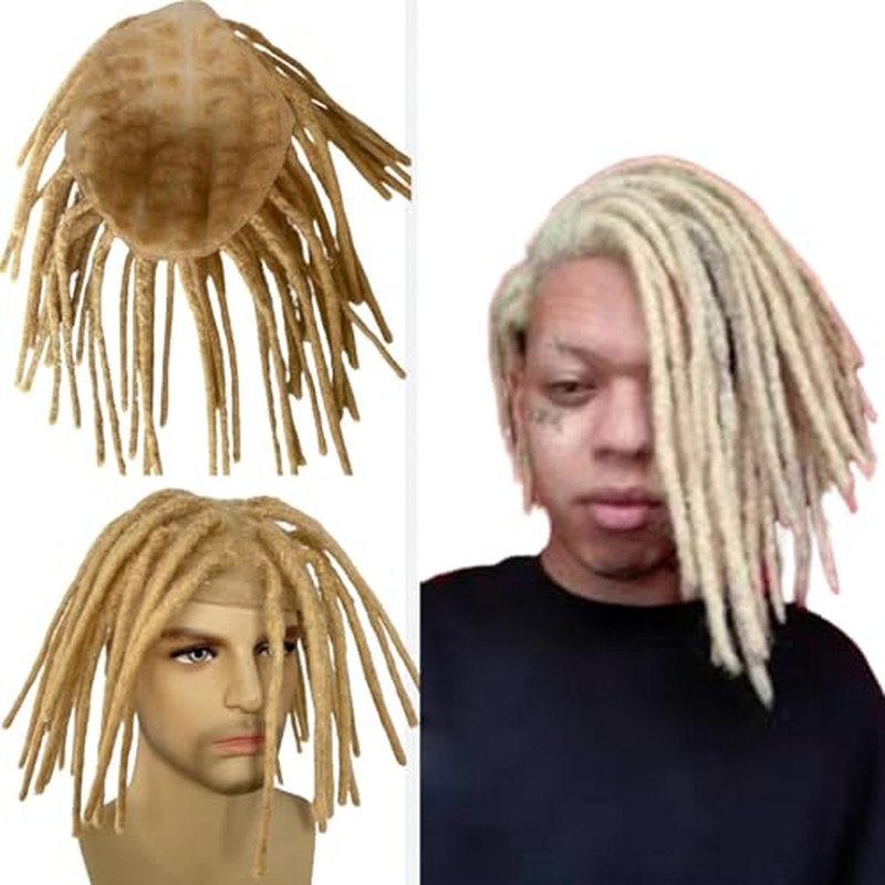 8inch Transparent Full Lace Base Afro Dreadlock Extensions Toupee For Men and Women, 0.6cm Loc Extensions Human Hair Dreadlock 10x8inch #613 Blonde Color
