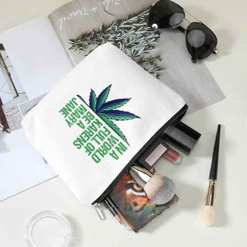 Makeup Cosmetic Marijuana Bag for Women Green Leave Cosmetic Bag Weed Gifts Gag Gifts for Women Friend Coworker Friendship Birthday Graduation Gifts Travel Toiletry Organizer