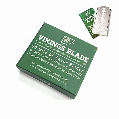 VIKINGS BLADE Double Edge Safety Razor Blades, 50x Blades, Swedish Steel + Platinum Coated, Replacement Razor Blades & Refills (Mild & Gentle)