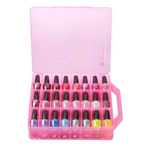 Makartt Nail Polish Organizer, Pink Acrylic Portable Storage Case Holder for 48 Bottles, with 8 Adjustable Dividers, Space-Saving & Colors Display