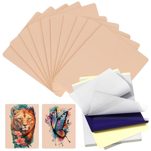 Tattoo Practice Skins with Transfer Paper - 35Pcs Fake Skin and Stencil Paper Kit Includes 25Pcs Tattoo Paper and 10Pcs Double Sided Practice Skins