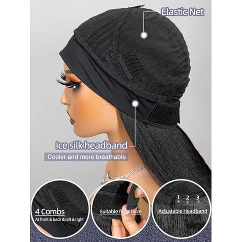ORIGINAL QUEEN Kinky Straight Half Wig with Headband Human Hair No Lace Headband Wig Wear and Go Glueless Wigs Human Hair for Black Women 16Inch