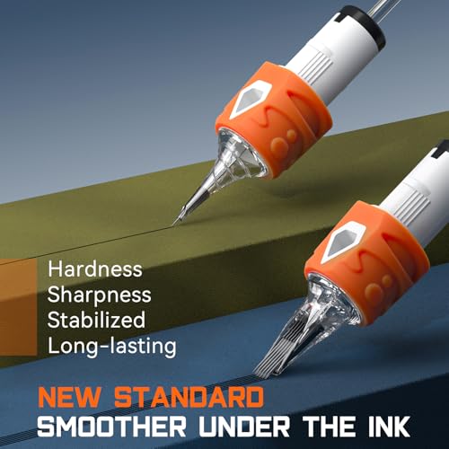 Tattoo Cartridge Needles 50PCS Assorted Mixed Size #10 Round Liner Shader Magnum 3RL 5RL 7RL 9RL 7RS 9RS, 15RM 21RM 15M1 21M1 Disposable Tattoo Needle with Membrane for Rotary Tattoo Machine Pen Gun