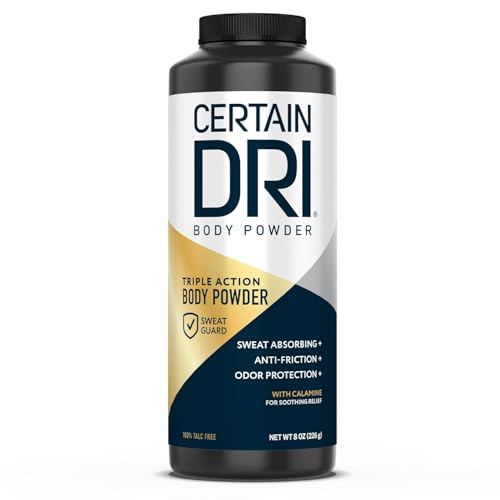 Certain Dri Body Powder for Men & Women - Talc-Free - Maximum Sweat Absorption, Moisture, & Odor Control - Calamine-Infused, Anti-Chafing, & Anti-Itch - Gentle on Sensitive Skin - 8 oz