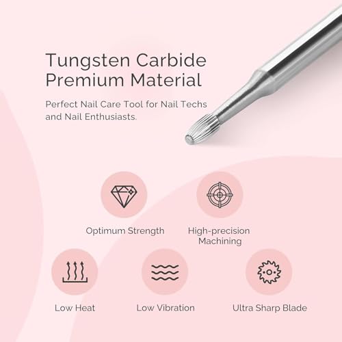 MelodySusie Cuticle Clean Nail Drill Bit 3/32'', Professional Safety Carbide Under Nail Cleaner Nail Bit for Cuticle Dead Skin Nail Prepare, Two Way Rotate, Manicure Nail Salon Supply(Silver, Fine)