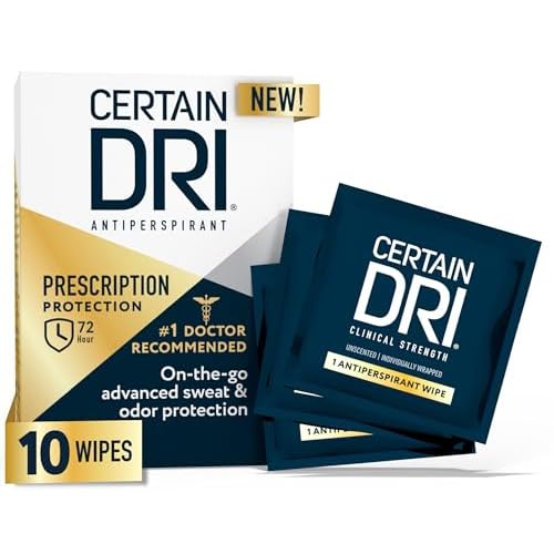 Certain Dri Antiperspirant Wipes for Excessive Sweating & Hyperhidrosis ? 72HR Clinical Strength Odor & Perspiration Protection, Travel-Friendly, Dermatologist Recommended, (10 Count)