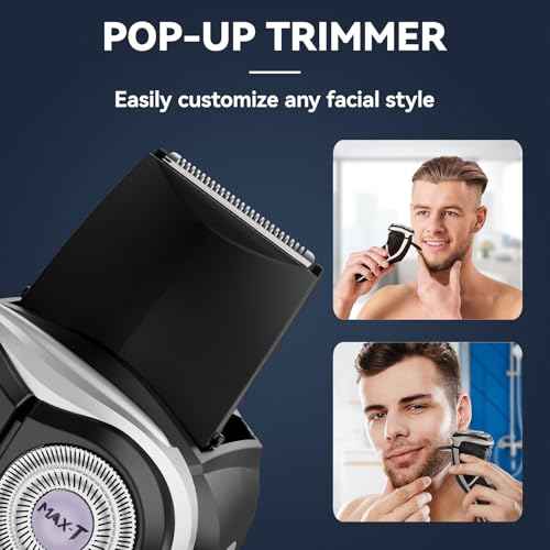 MAX-T Men's Electric Shaver - Corded and Cordless Rechargeable 3D Rotary Shaver Razor for Men with Pop-up Sideburn Trimmer Wet and Dry Painless 100-240V Black (Metal Black)