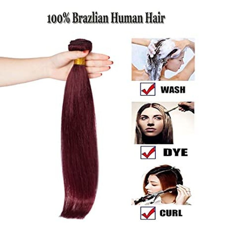 99J Burgundy Straight Hair Weaves | 20-Inch 8A Brazilian Virgin Human Hair, Unprocessed & Free Part
