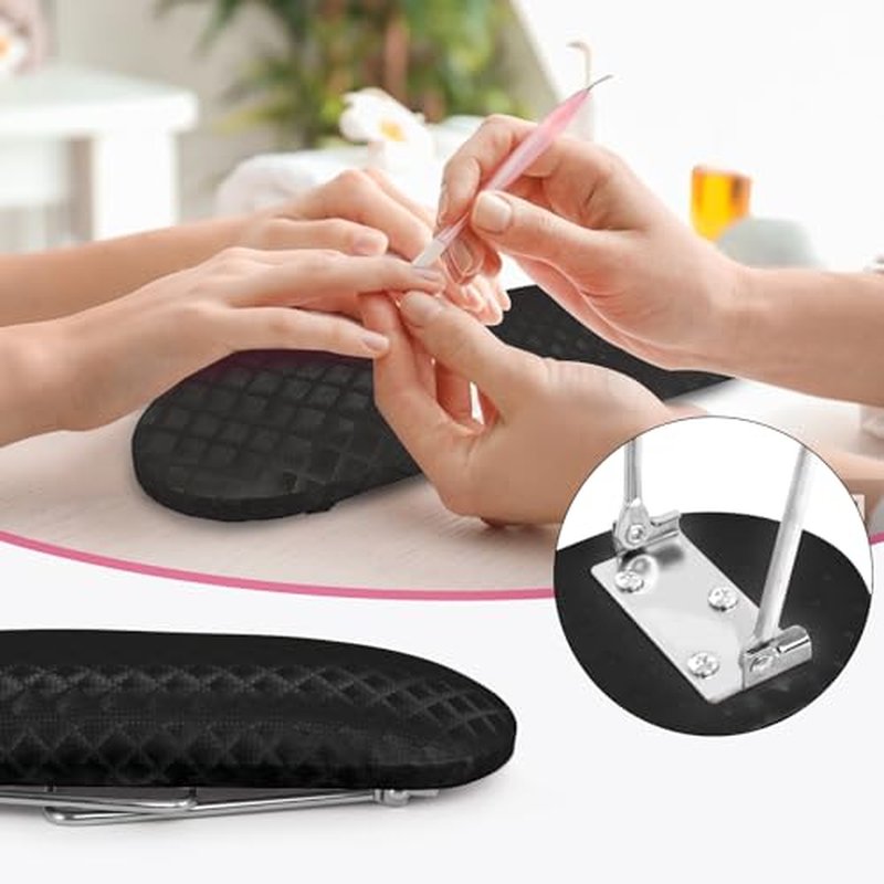 krofaue Nail Arm Rest Cushion, Professional Hand Rest for Nails Tech Black, Microfiber Leather Nail Rest Stand for Acrylic Nails Folding Hand Holder for Nails Pedicure Salon Home Use