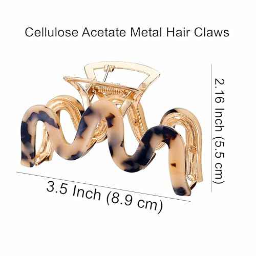 Metal Hair Clips, Cellulose Acetate Leopard Print Claw Clips for Women Large Tortoise Shell Non-Slip Catch Barrette Jaw Clamp Styling Clamps Accessories for Curly, Thick Hair (2 Pack)