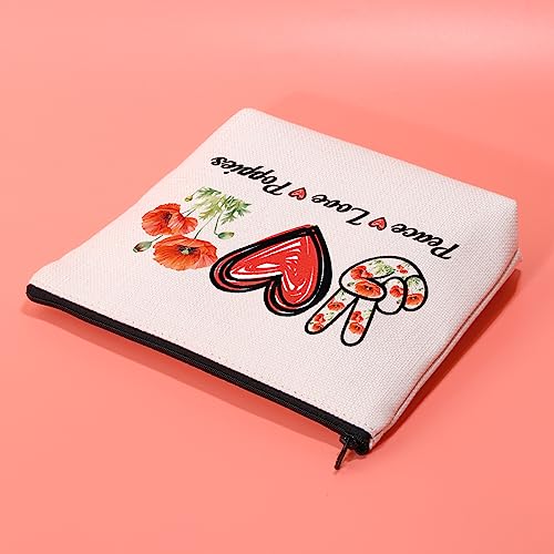 JXGZSO Red Poppy Flower Gifts Peace Love Poppies Cosmetic Organizer Bag Flowers Lover Gift Botanical Zipper Canvas Pouch