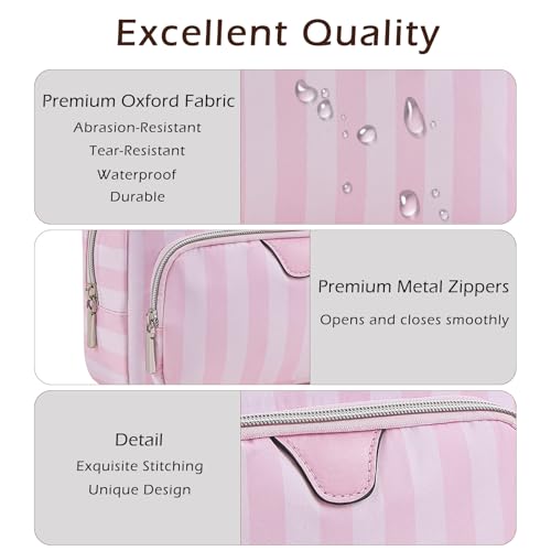 Waterproof Travel Makeup Bag, Aesthetic Nylon Striped Cosmetic Bag£¬Coquette Traveling Toiletry Bag With Zipper, Cosmetic Pouch for Women Purse, Ideal for Women and Girls(02 Compartments)