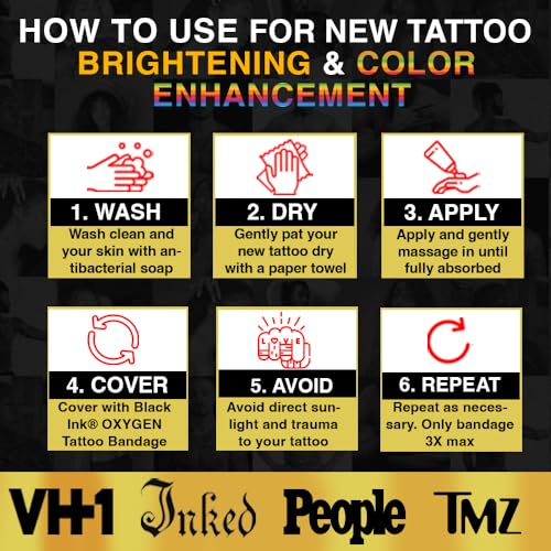 BLACK INK Advanced Color Enhancing Tattoo Aftercare + Daily Use Tattoo Brightener & Moisturizer Cream for All Skin Tones & Ink Colors ? Organic & Vegan All-Natural Care Tattoo Lotion ? Made in the USA