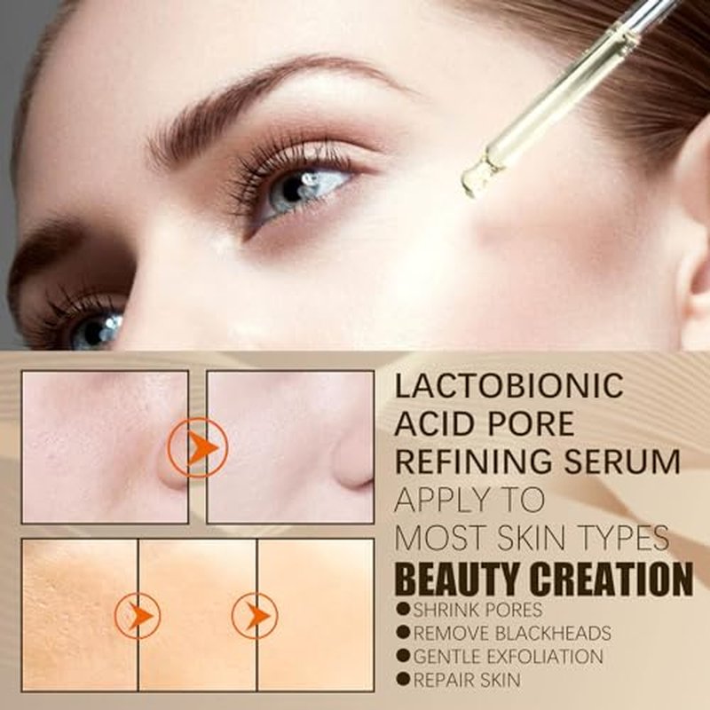 Lactobionic Acid Pore Refining Serum,Minimize Pores Serum Gentle Formula Clean Pore Shrink Pore Firming Skin Reduce Fine Lines Facial Liquid for All Skin
