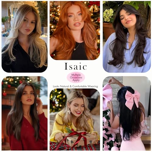 Isaic Hair Toppers for Women with Thinning Hair, 24 Inch Synthetic Clip In Crown Topper Hair Extensions with Adjustable Bandage, Layered Wiglet Adds Volume and Natural Coverage (Dark Brown)