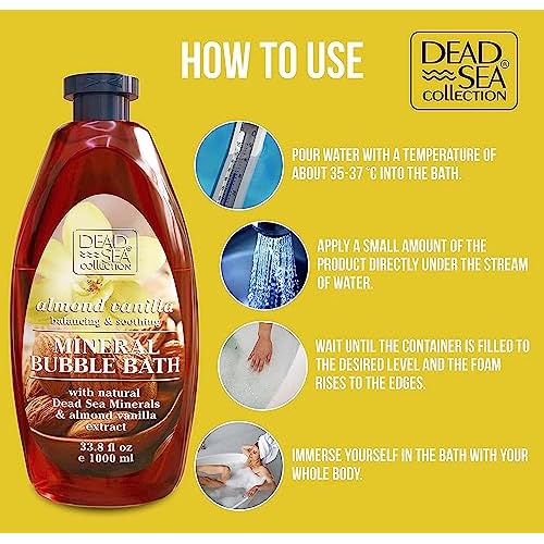 Dead Sea Collection Bubble Bath with Almond Vanilla for Women and Men - Sweet Almond Oil and Dead Sea Salt - Nourishing and Moisturizing Skin - Pack of 2 (67.6 fl.oz)