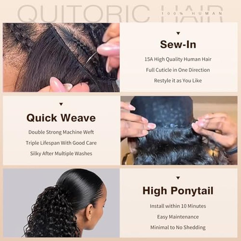15A Raw Indian Deep Wave Human Hair Bundles 14 16 18 Inch Deep Culry Quick Weave Wet and Wavy Bundles Human Hair Double Drown Weft Hair Extensions Natural Black Color Remy Virgin Hair Bundles