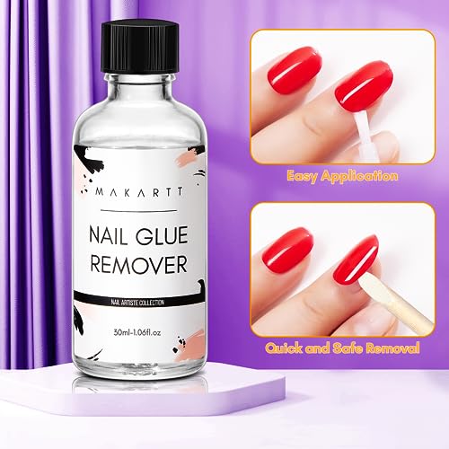 Makartt Nail Glue Remover for Press on Nails - 30ML Glueoff Easy Removal Versatile Debonder for Glue on Tips, Regular Polish, Quick Glues and Semi-Cured Sticker DIY Manicure Supply