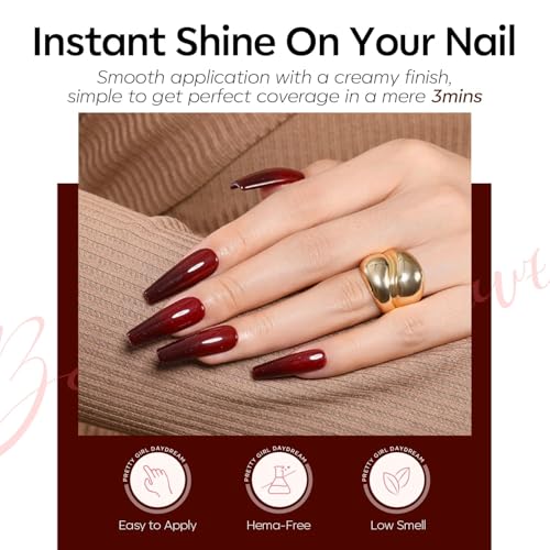 modelones Red Gel Nail Polish Set 6 Colors Christmas Burgundy Cherry Dark Red Cat Eye Glitter Color Changing Hema-Free Gel Polish Kit with Magnet Soak Off Nail Art DIY New Year Thanksgiving Gifts