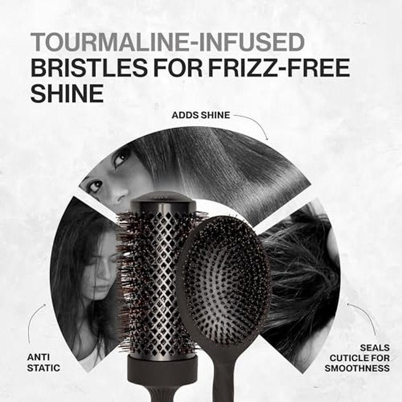 COCCO Aura Brush Set, Ceramic Paddle & Round Hairbrushes for Women, Blow-Drying & Frizz Control, Tourmaline Bristles, Ergonomic Grip, Full Styling Set (Black)