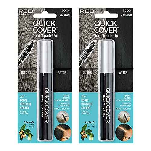 RED by KISS Quick Cover Root Touch Up Rescue (Jet Black 2 Pack), Mascara Natural Water-Resistant Temporary Gray Concealer Cover Up Brush for Hair Mustache & Beard, Formulated with Jojoba Oil