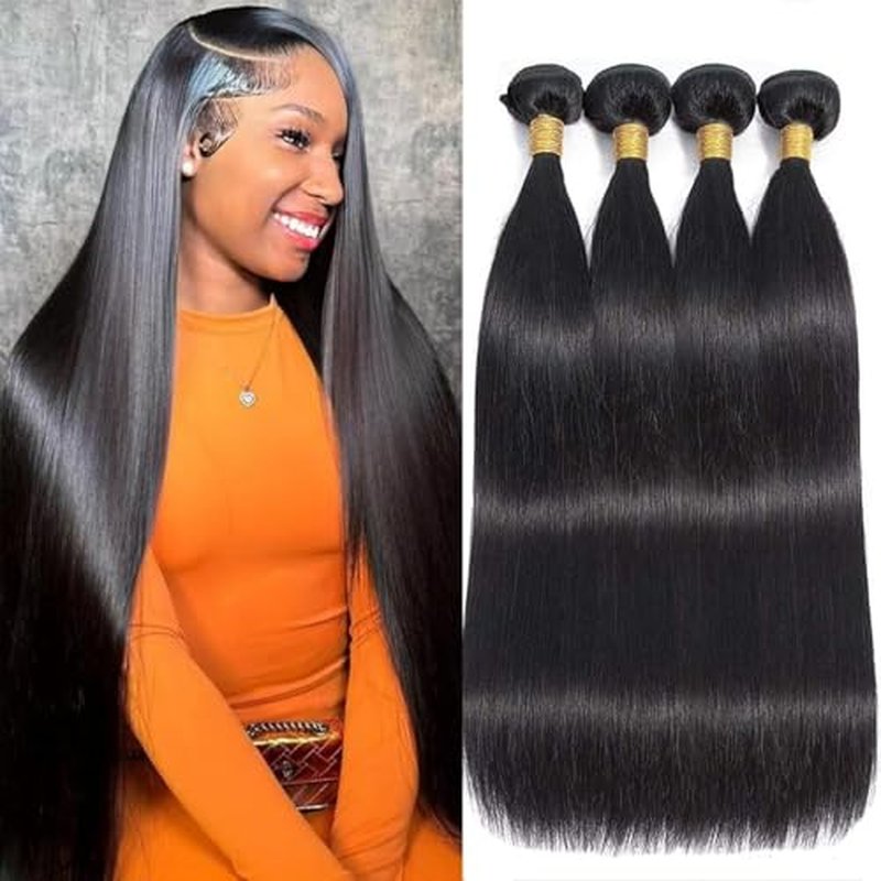 Straight Human Hair Bundles 12 14 16 18 Inch 4 Bundles Human Hair 100% Unprocessed Brazilian Virgin Hair Bundles Weave Human Hair Extensions For Women
