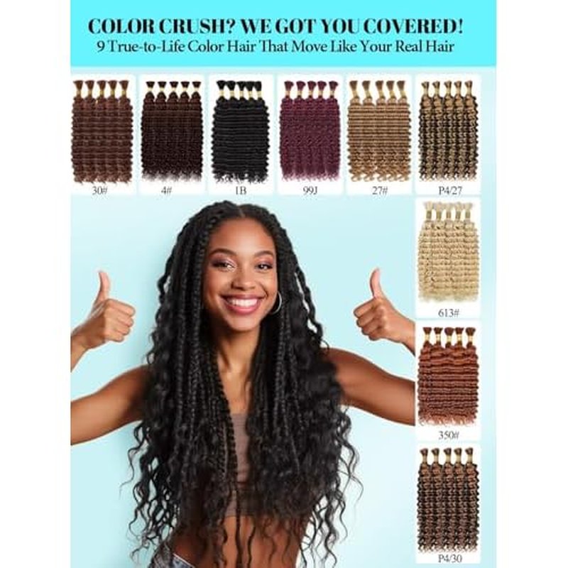 12A #4 Chocolate Brown Human Braiding Hair for Boho Braids 5 Bundles 22 Inch 160g Deep Wave Braiding Hair for Bohemian Knotless Braids 100% Unprocessed Virgin Bulk Hair Extensions No Weft