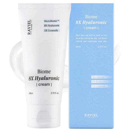 RAVIEL Biome 8X Hyaluronic Cream – Deep Moisture Glow Cream with 5X Ceramide for Inner Hydration, Skin Firmness & Pore-Less Finish, Korean Skincare, 80ml,2.70 fl oz