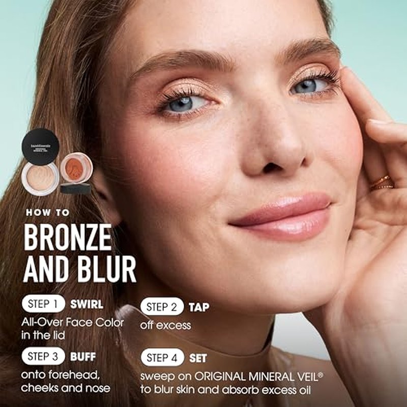 bareMinerals All-Over Face Bronzer, Talc-Free Loose Powder, Blendable for a Natural-Looking Glow, Cruelty-Free, Vegan
