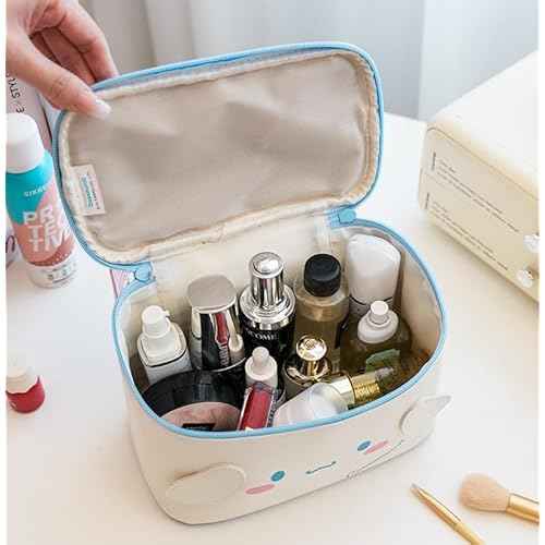 Cinnamoroll PU Cosmetic Bag Makeup Pouch Travel Portable Vanity Case Organizer with Handle - White