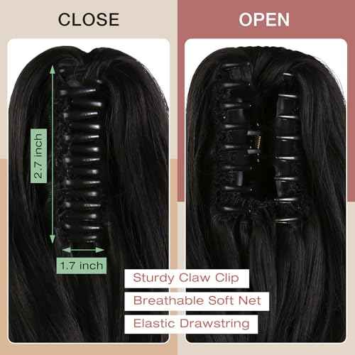 FELENDY Ponytail Extension Claw 18" Copper Red Curly Wavy Clip in Hairpiece One Piece A Jaw Long Pony Tails for Women