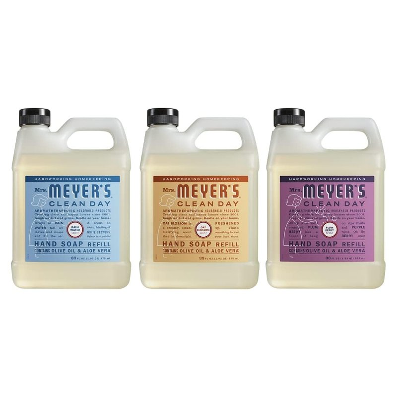 Meyers Mrs Clean Day Liquid Hand Soap Refill Variety Pack, 1 Rain Water, 1 Oat Blossom, 1 Plum Berry, 33 FL OZ (3 CT)