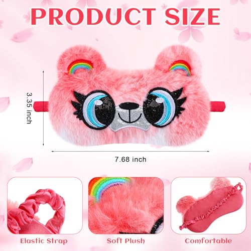 16 Pcs Sleepover Party Supplies 8 Animal Sleep Eye Masks 8 Bow Makeup Headbands Plush Sleeping Eye Mask for Christmas Gift Washing Face Makeup Shower Women