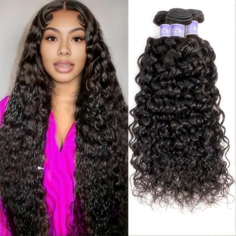 Human Hair Bundles Water Wave(20 22 24 Inch)100% Unprocessed Virgin Human Hair 3 Bundles Brazilian Hair Weft Wet and Wavy Hair for Black Women Natural Black
