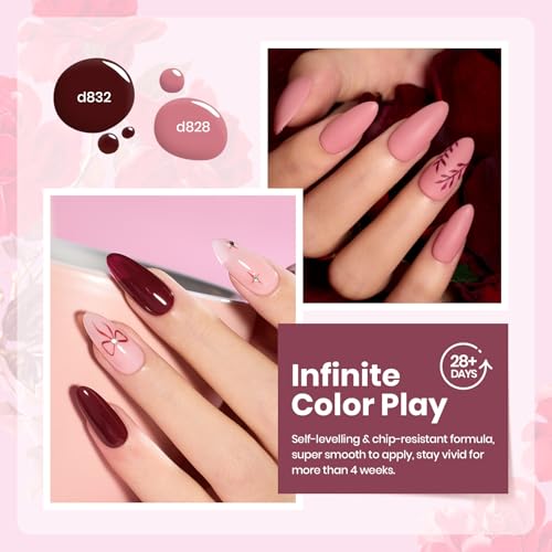 Beetles Burgundy Purple Gel Nail Polish Set - 6 Color Winter Purple Maroon Mauve Plum Gel Polish Kit, Soak Off UV LED Nail Gel for Autumn Manicure Nail Art Gifts for Women