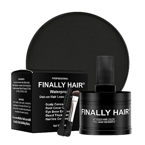 Finally Hair Fiber Concealer - Waterproof Black Hair Loss Solution, Hairline Creator, Eyebrow Enhancer & Beard Filler with Dab-on Shadow Powder