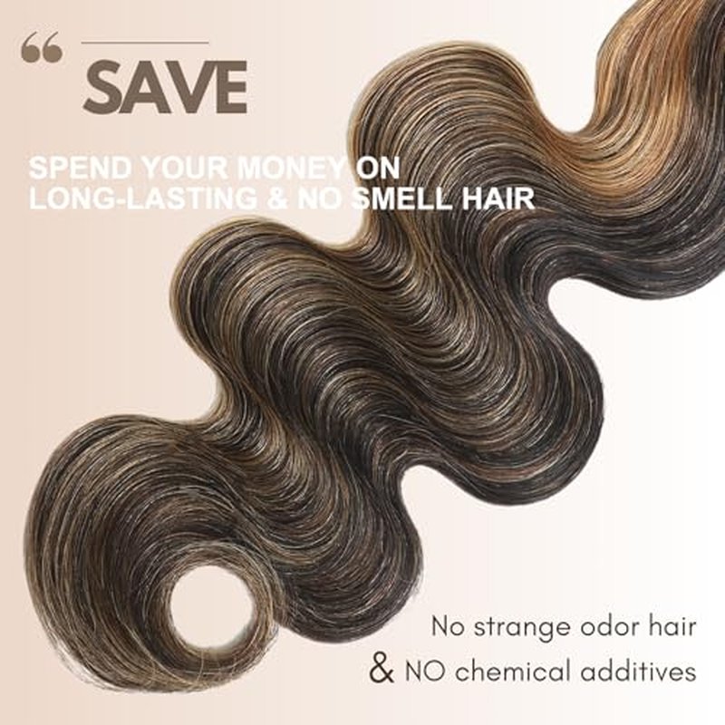 13A Double Drawn Honey Blonde Highlight FB27 Bundles Body Wave Human Hair, Black With Honey Brown Highlight Human Hair 3 Bundles Unprocessed Remy Hair F1B/27 Ombre Hair Extension 10 12 14 Inch